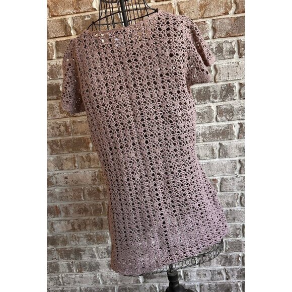Vintage Newport News Crochet Dress Girls Large Tunic Taupe Short Sleeves… - Picture 6 of 12